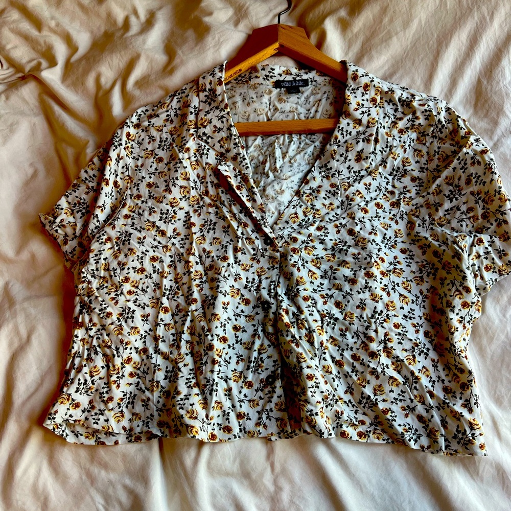 Floral cropped button down wild fable